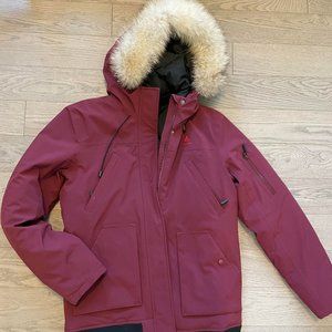 Woods "TRUE NORTH STRONG" Goose Down Parka - Burgundy (Fur Trim Hood)